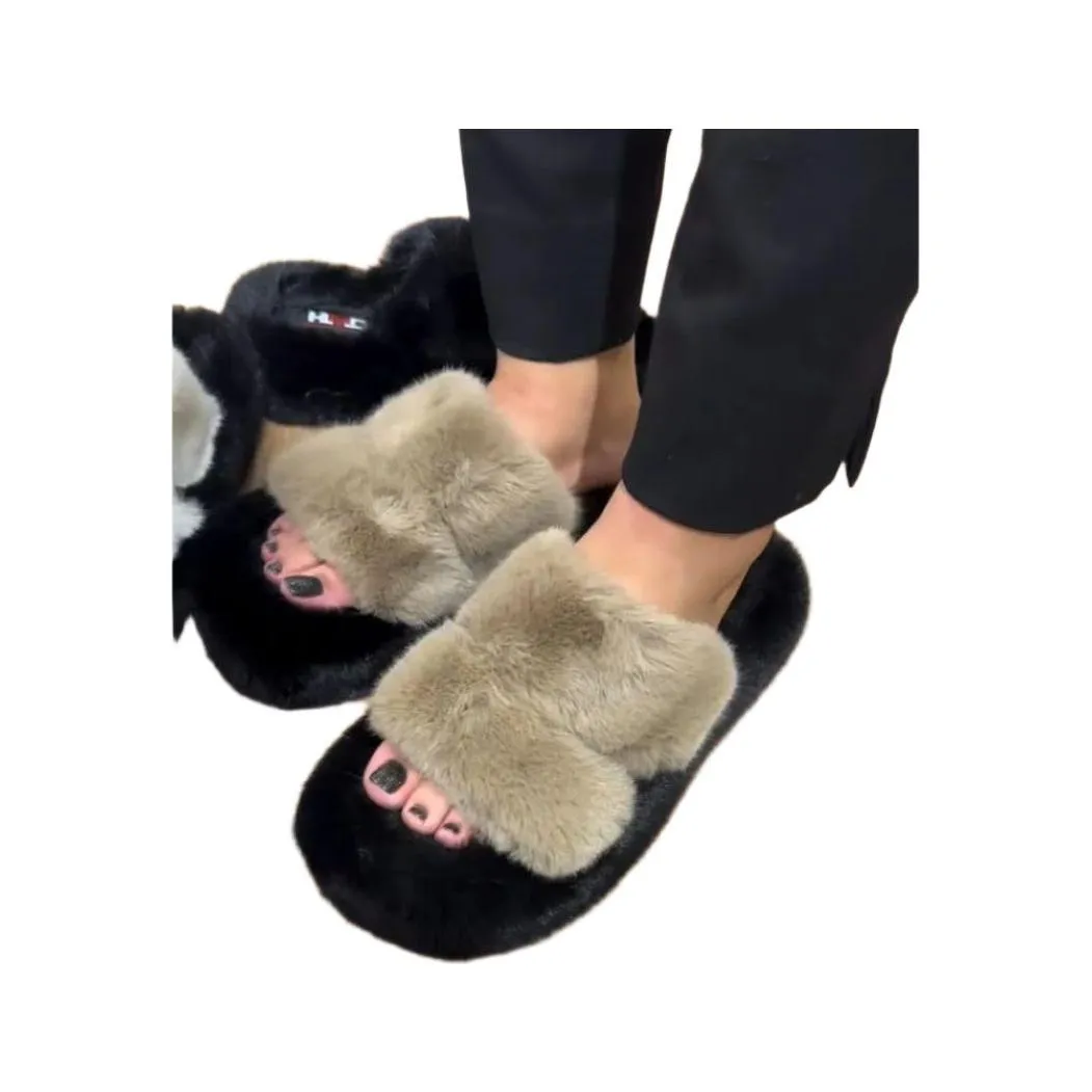 2 Tones Color Minimalist Fluffy Slippers