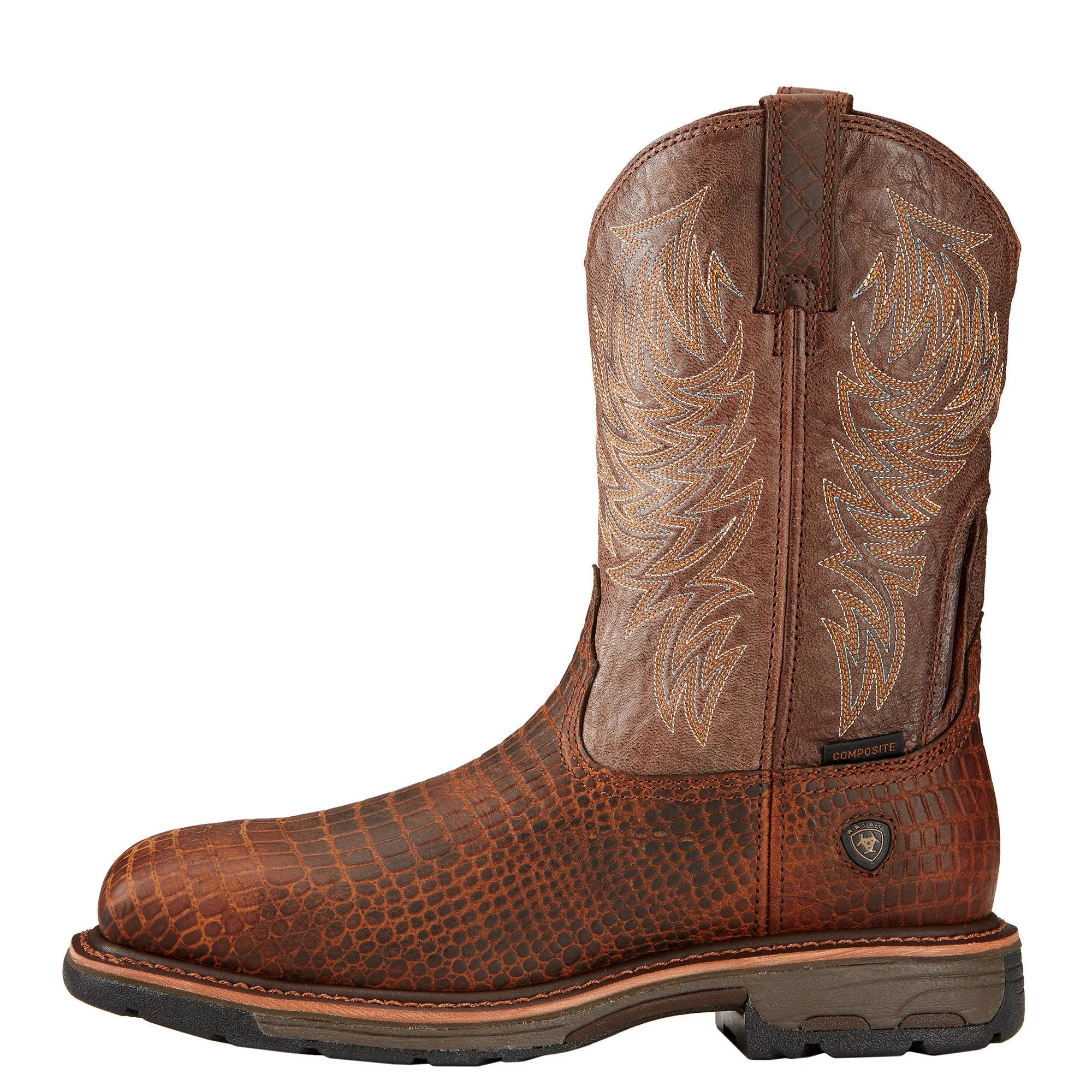 Ariat Mens Workhog Wide Square Toe Composite Toe Work Boot Brown Croco Print