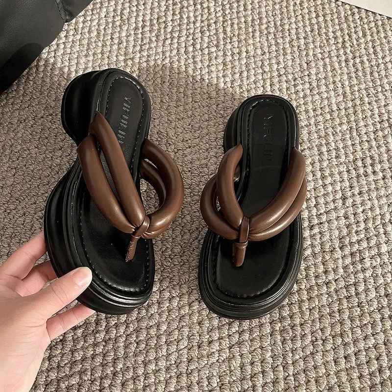 binfenxie Designer Summer Woman Slippers Fashion Clip Toe Platform Thick Heel Silvery Ladies Outdoor Beach Vacation Sandal Flip Flop