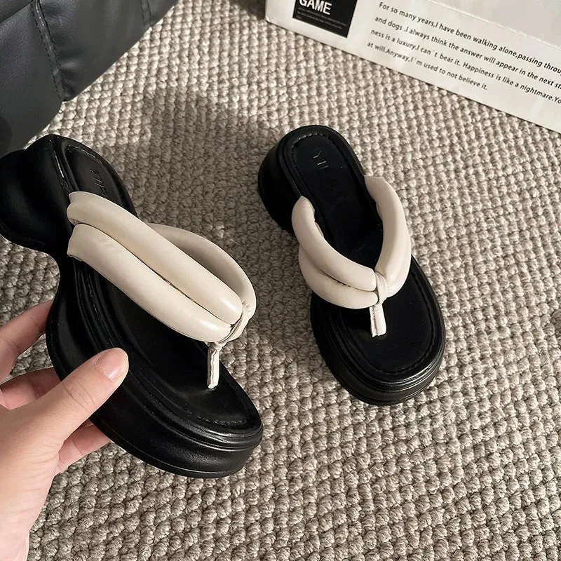 binfenxie Designer Summer Woman Slippers Fashion Clip Toe Platform Thick Heel Silvery Ladies Outdoor Beach Vacation Sandal Flip Flop