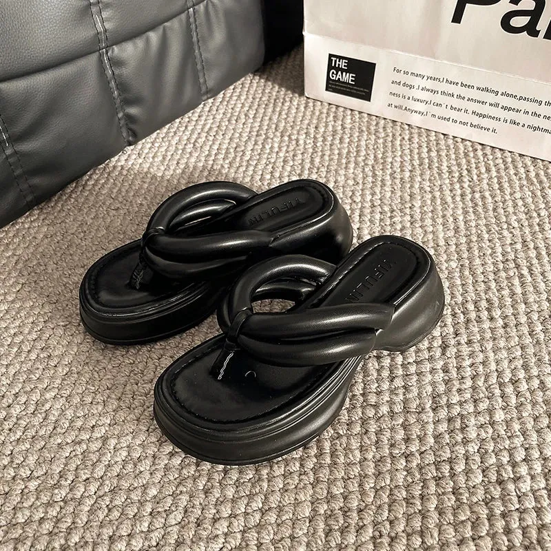 binfenxie Designer Summer Woman Slippers Fashion Clip Toe Platform Thick Heel Silvery Ladies Outdoor Beach Vacation Sandal Flip Flop