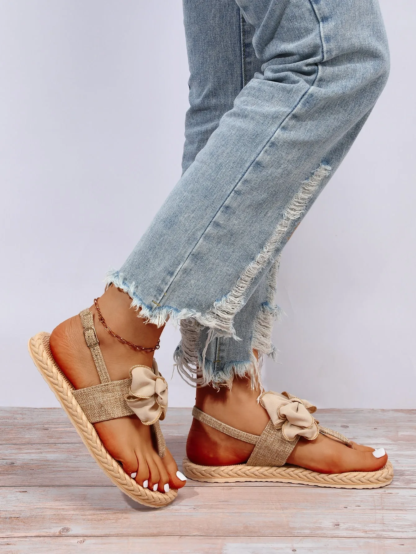 Bow Decor Espadrille Sole Thong Sandals