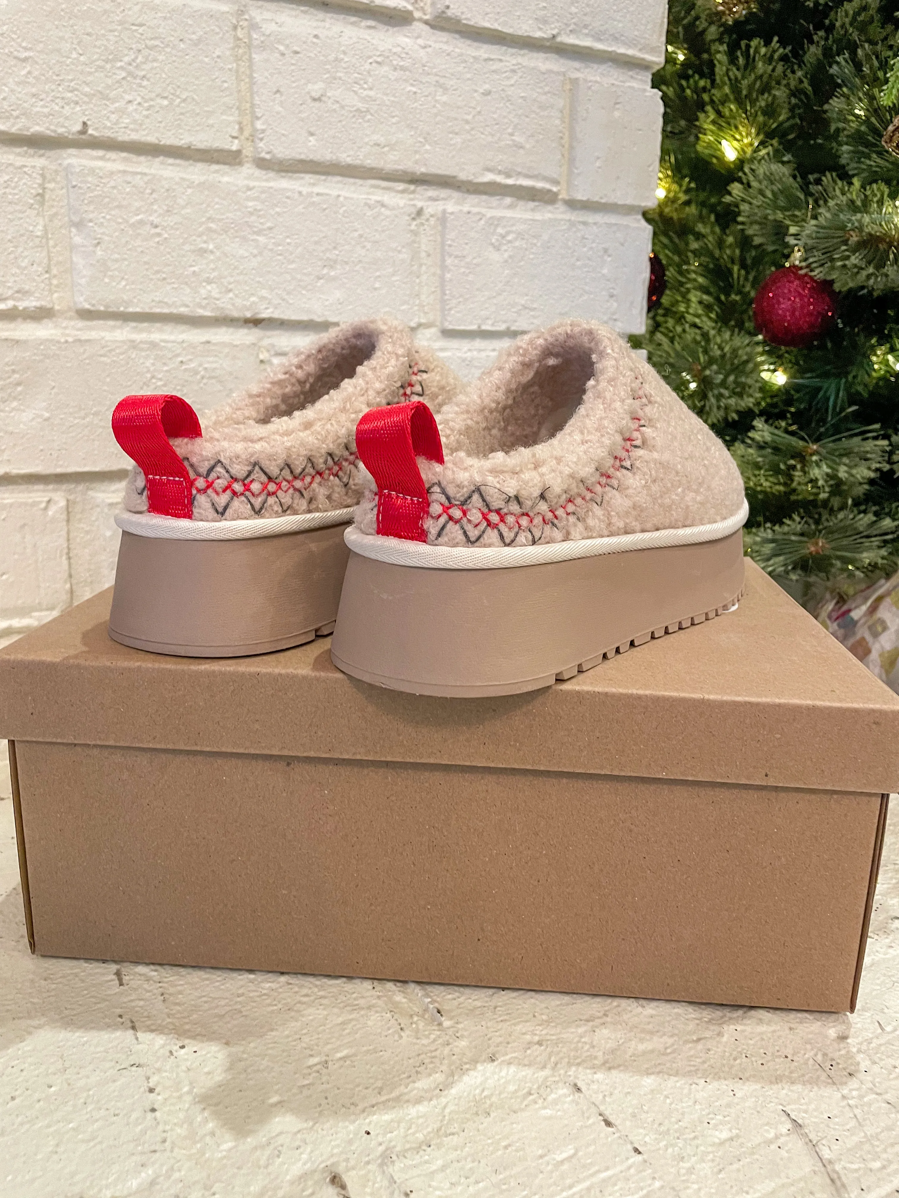 Isaac Platform Sherpa Slippers-Bone
