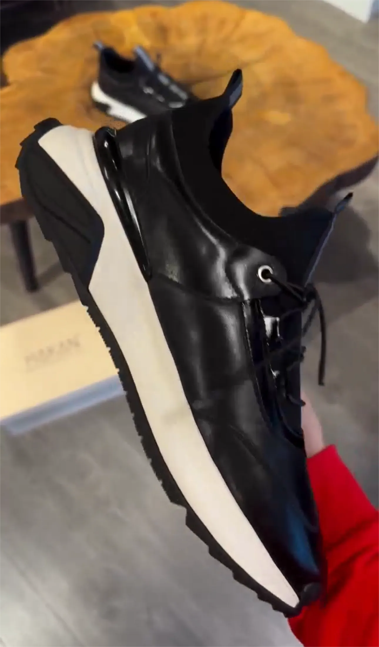 Leather mesh high top lace up sneakers