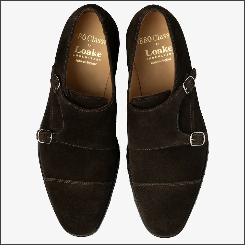 Loake Cannon Dark Brown Suede Buckle Monk Shoe--