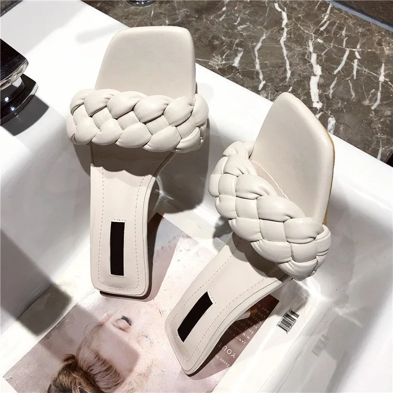 Low Heel Pu Square Toe Slippers
