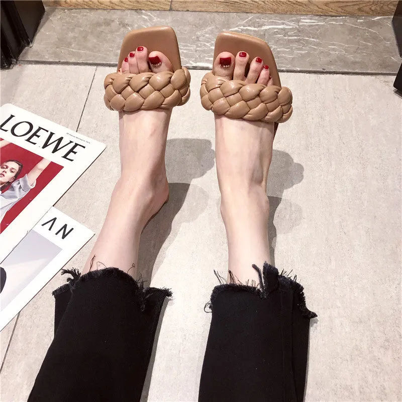 Low Heel Pu Square Toe Slippers