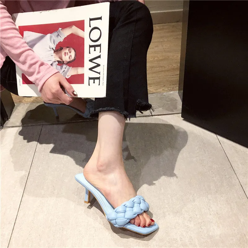 Low Heel Pu Square Toe Slippers