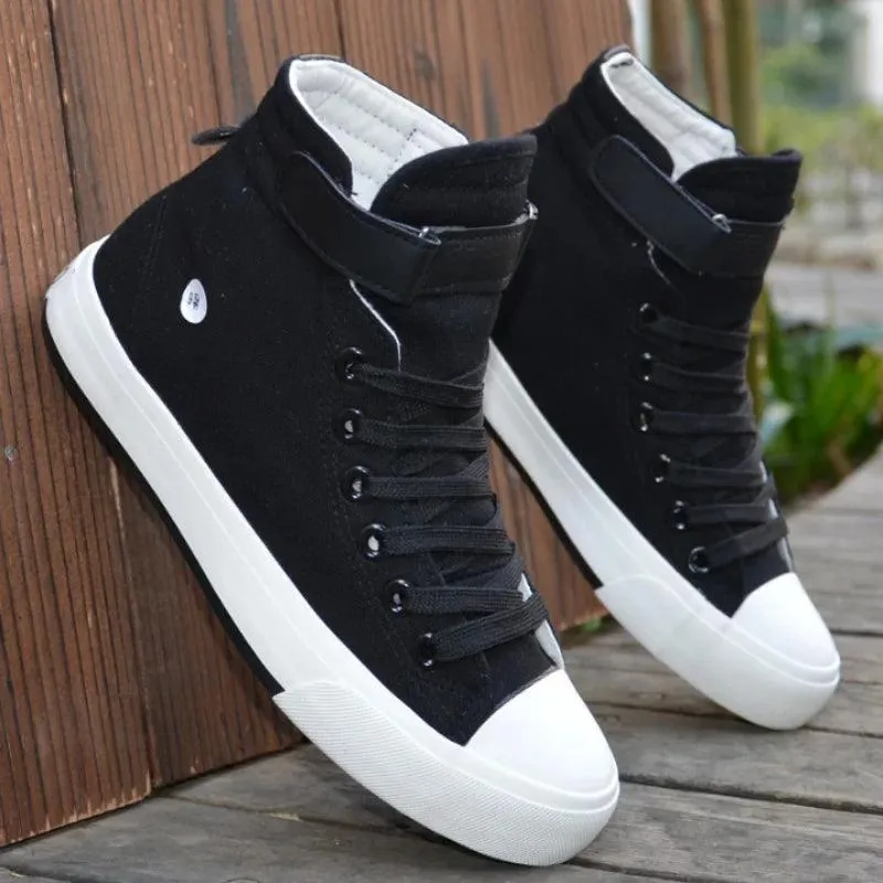 Men's High-Top White Breathable, Lightweight & Non-Slip Canvas Sneakers Shoes