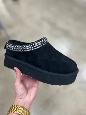 Platform Slip on Slippers - Black