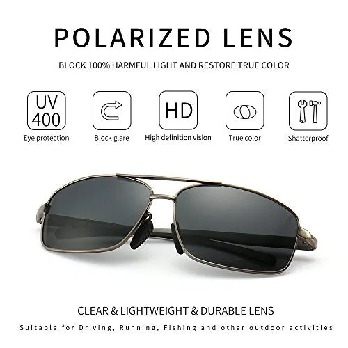 SUNGAIT Ultra Lightweight Rectangular Polarized Sunglasses UV400 Protection (Gunmetal Frame Gray Lens, 62) Metal Frame 2458 QKH