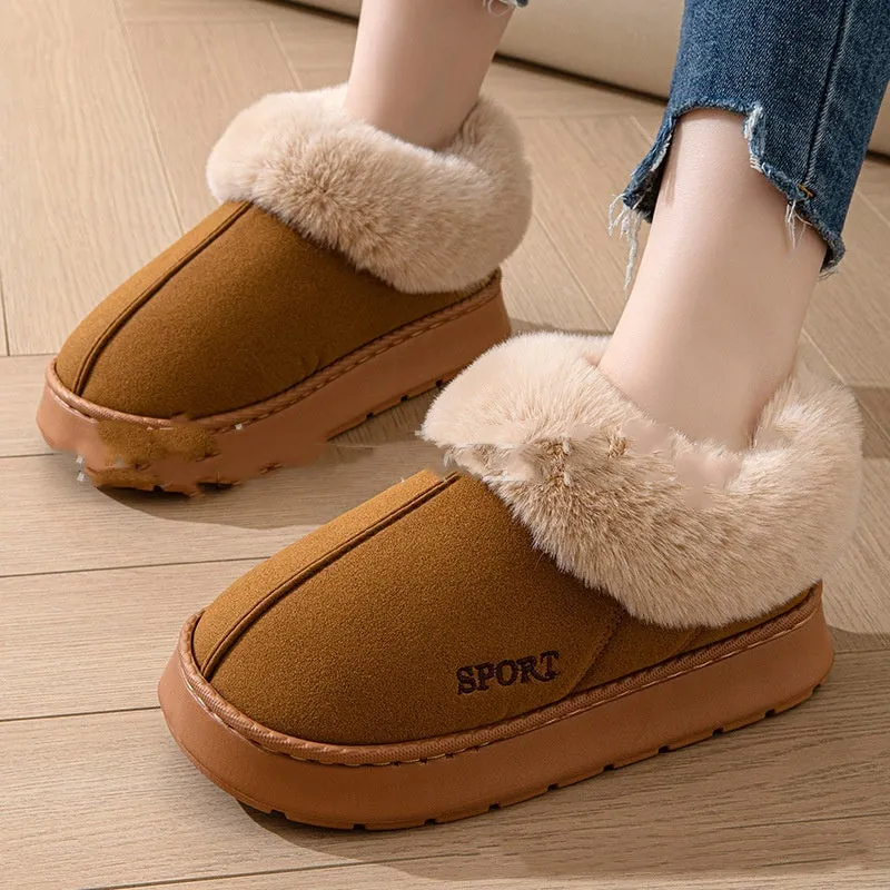 Women's Non-Slip Platform Slippers Shoes With Faux Fur Lining