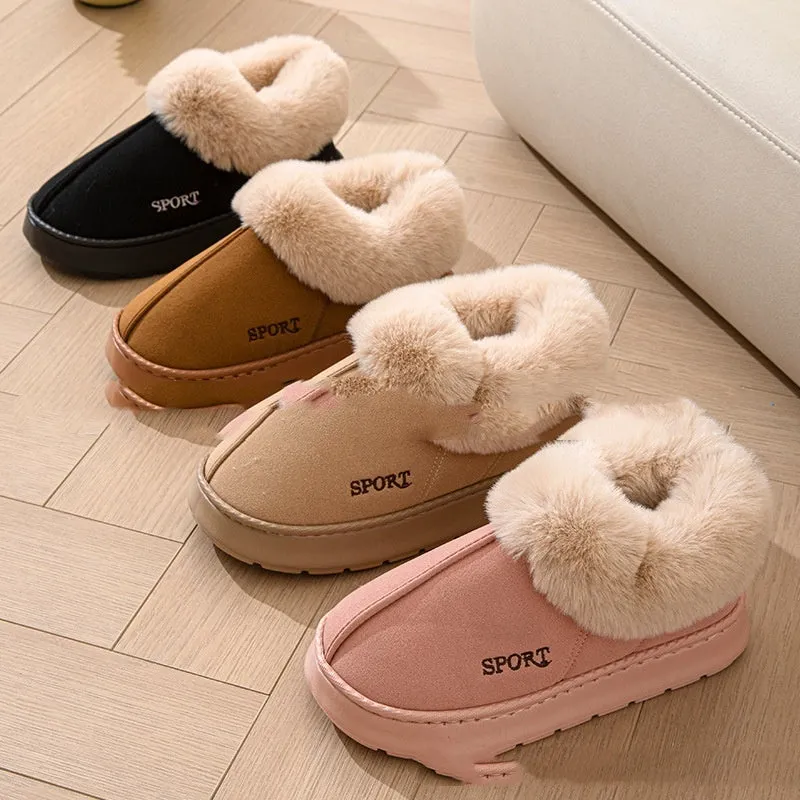 Women's Non-Slip Platform Slippers Shoes With Faux Fur Lining