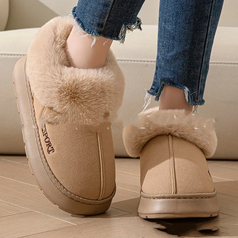 Women's Non-Slip Platform Slippers Shoes With Faux Fur Lining