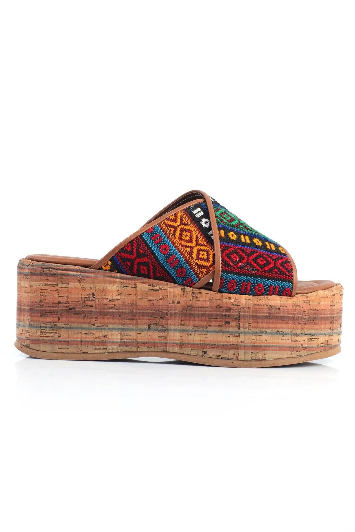 Women's Slippers with Cross Strap Padding Sole Kilim Patterned Woven Colorful